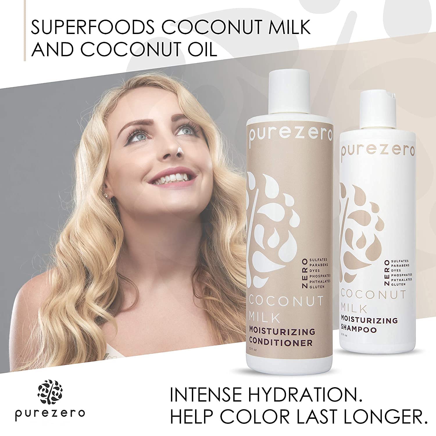 Purezero ingredientes naturales leche de coco para cabello saludable