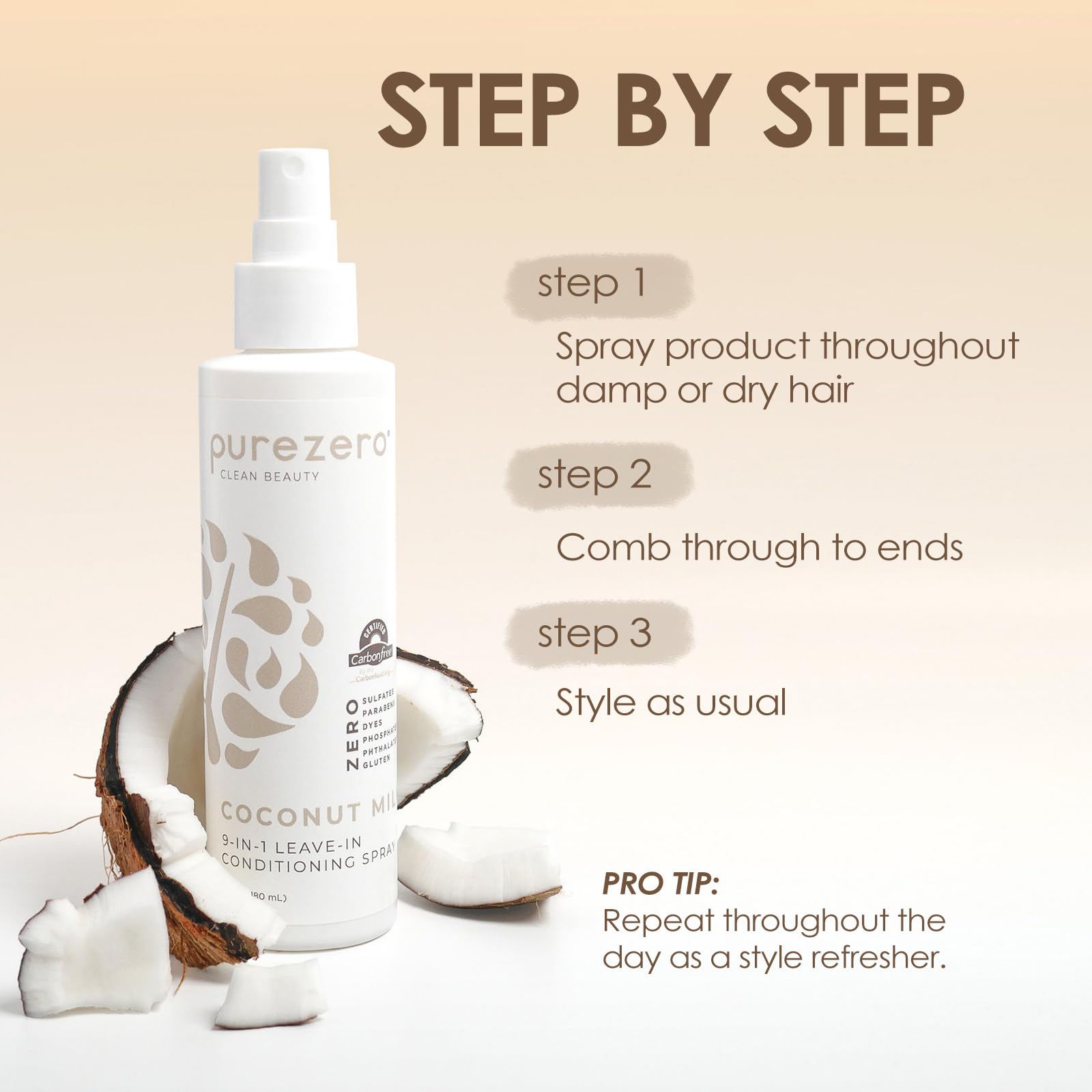 Purezero Leche de Coco 9-en-1: protección térmica durante el peinado