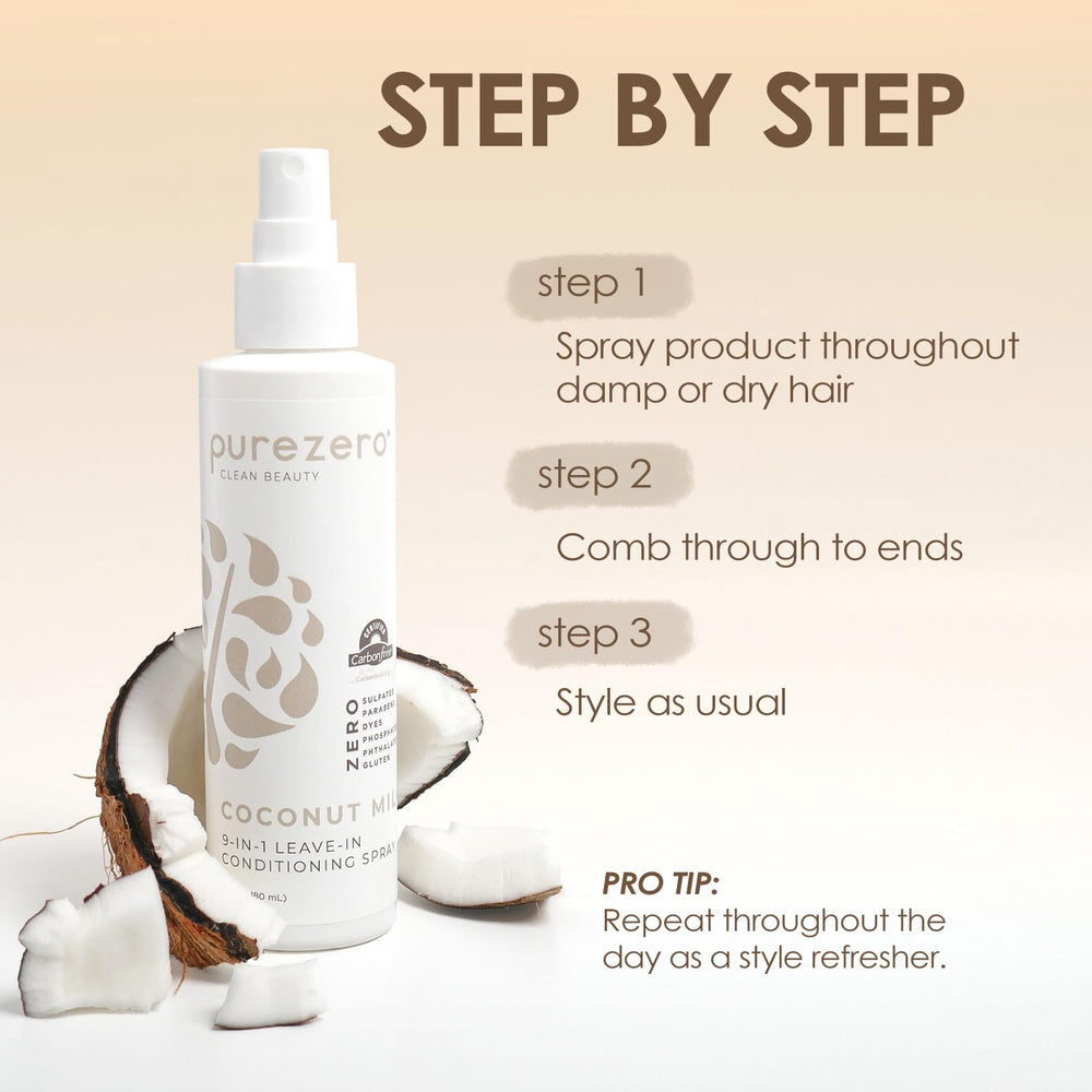 Purezero Leche de Coco 9-en-1: protección térmica durante el peinado