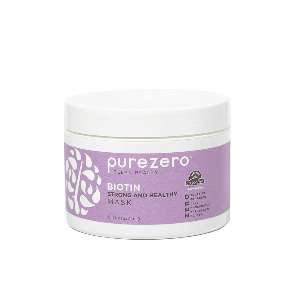 PureZero mascarilla fortalecedora con biotina para cabello más fuerte y sano.