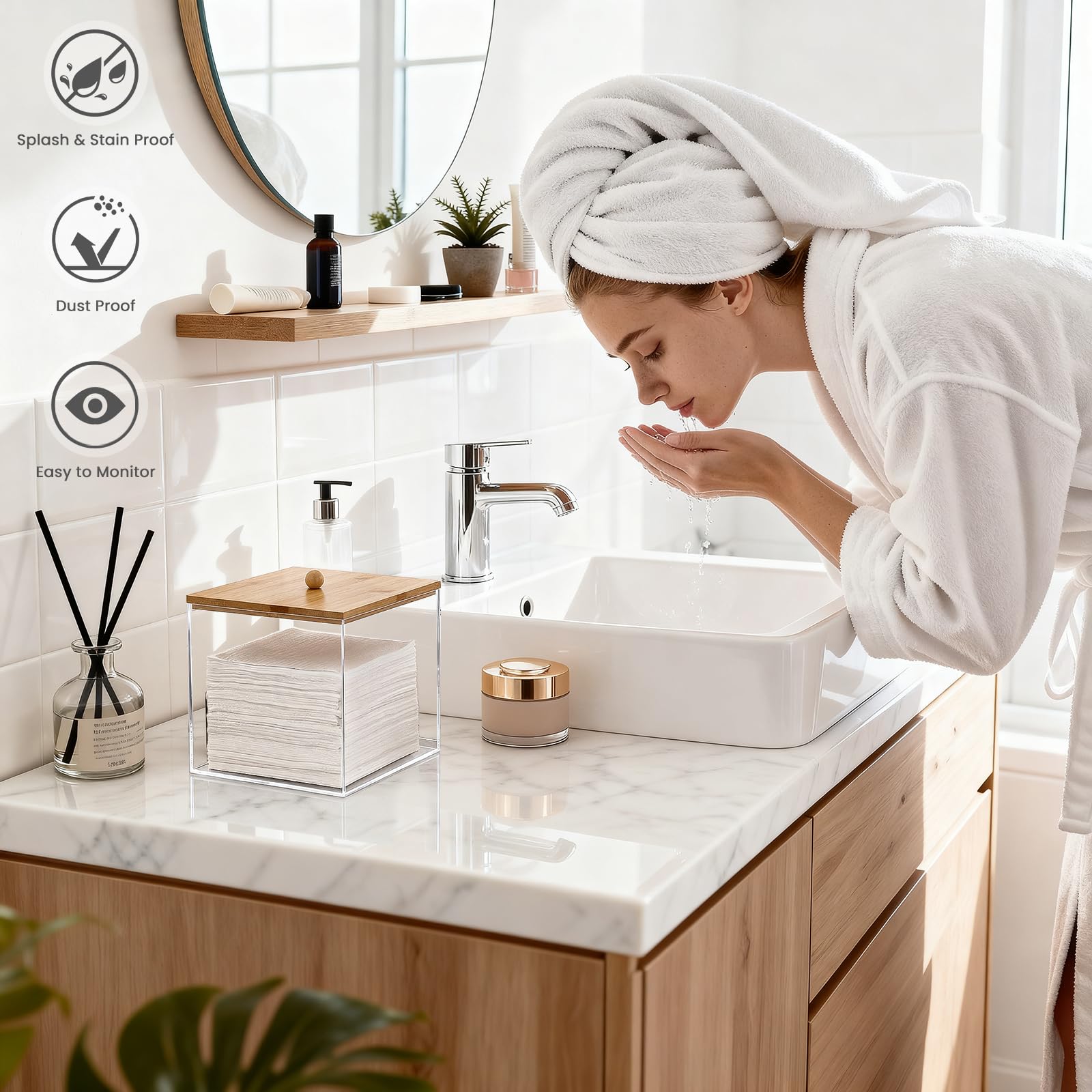 Puricon moisture-resistant coated lid protects towels from moisture and contamination.