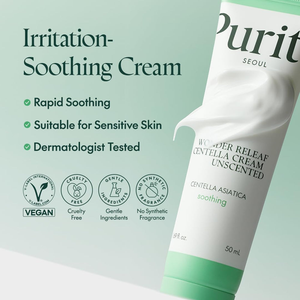 Purito Centella Sin Aroma aplicación en manos, textura suave para uso diario.