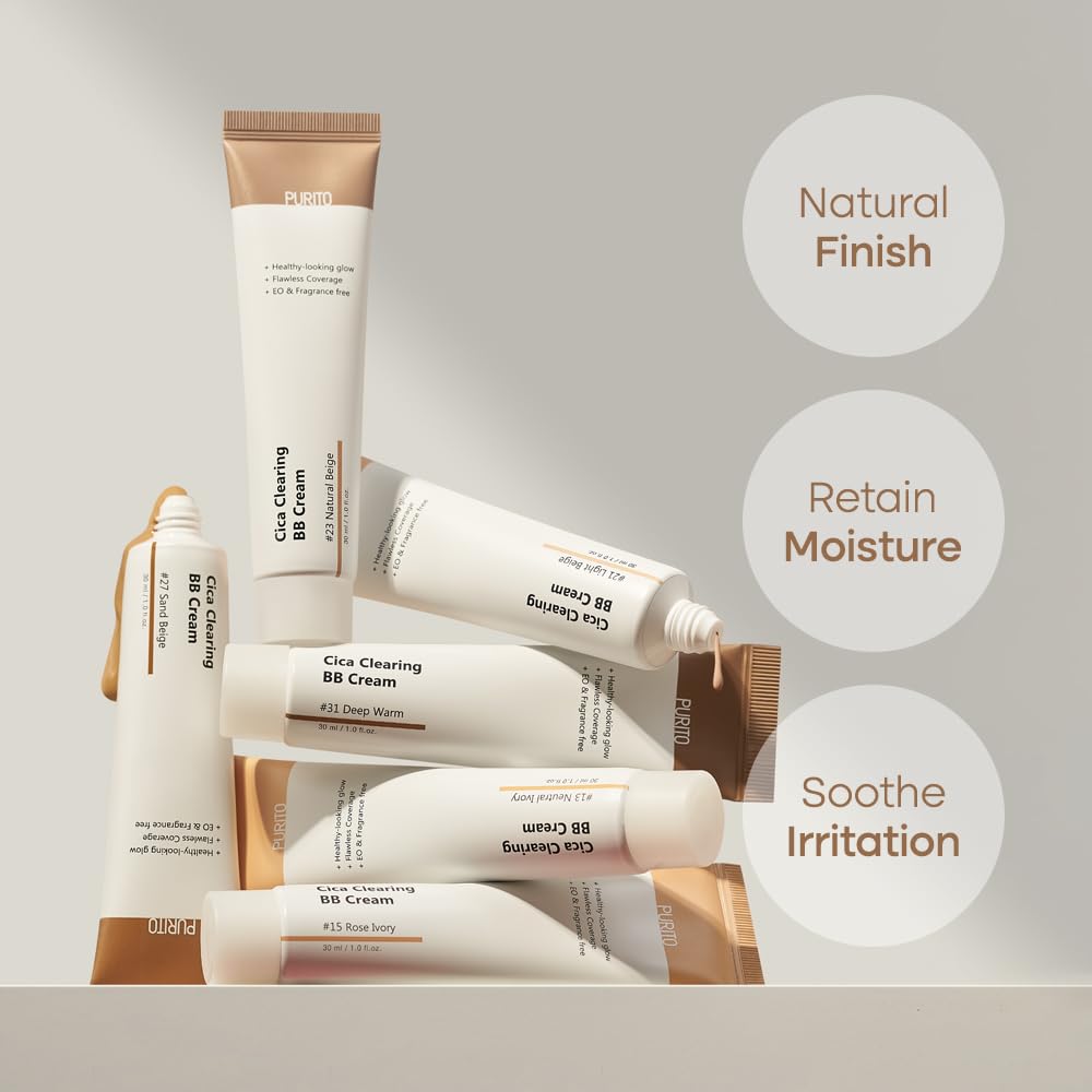 Purito Cica Clearing BB Cream 21, tono claro para piel neutra.