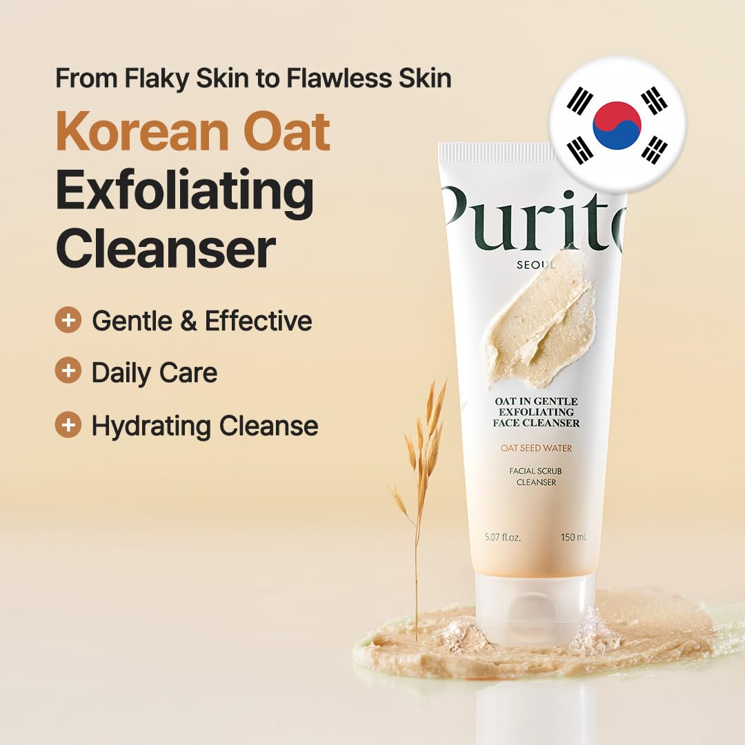 Purito Exfoliante de Avena — textura de barro que hidrata durante la limpieza.