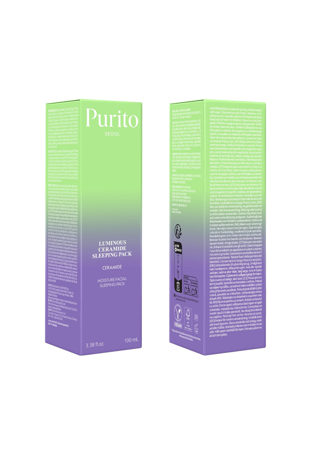 Etiqueta vegana y cruelty-free de PURITO Sleeping Pack