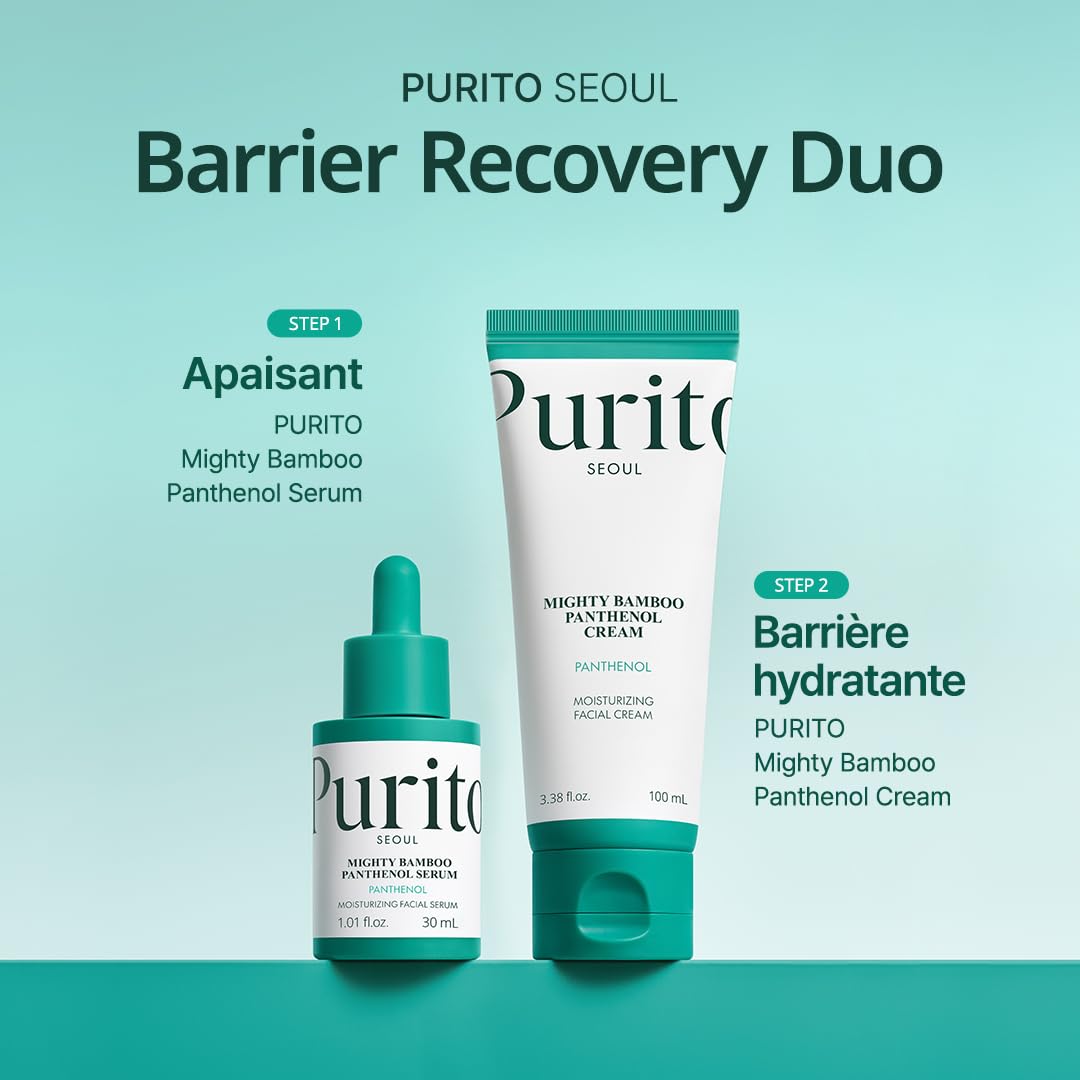 Purito Panthenol 10% aplicación en dosis pequeña para absorción rápida.