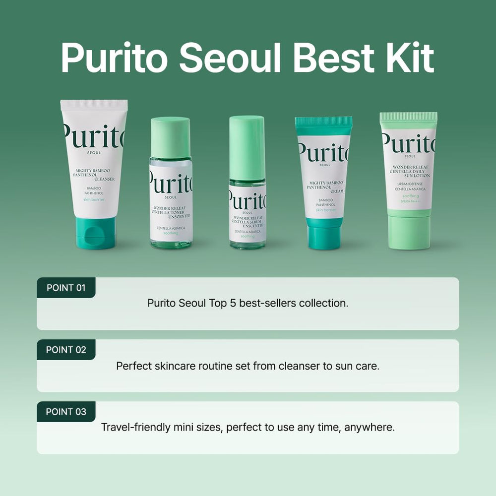 Purito Seoul Best Kit texturas suaves para experiencia sensorial del cuidado facial.
