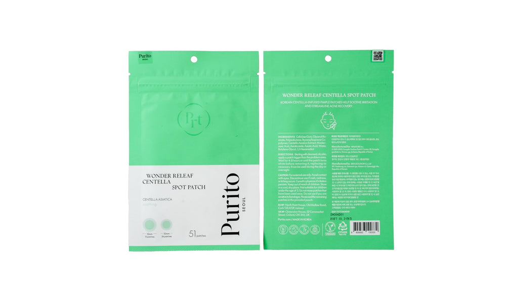Purito SEOUL Wonder Releaf Centella Spot Patch: ideal para piel propensa a acné y uso diario.