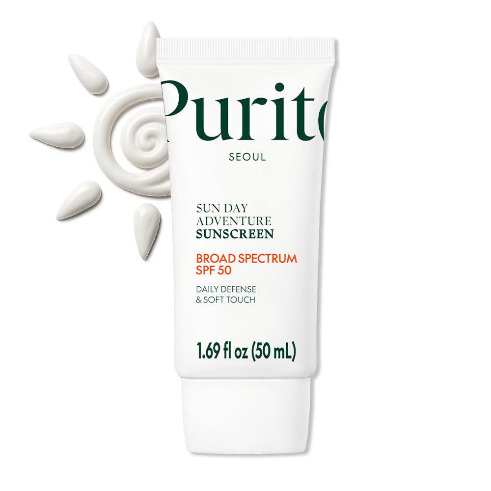 PURITO Sunscreen: textura ligera y botella, ideal para uso diario sin sensación grasa.