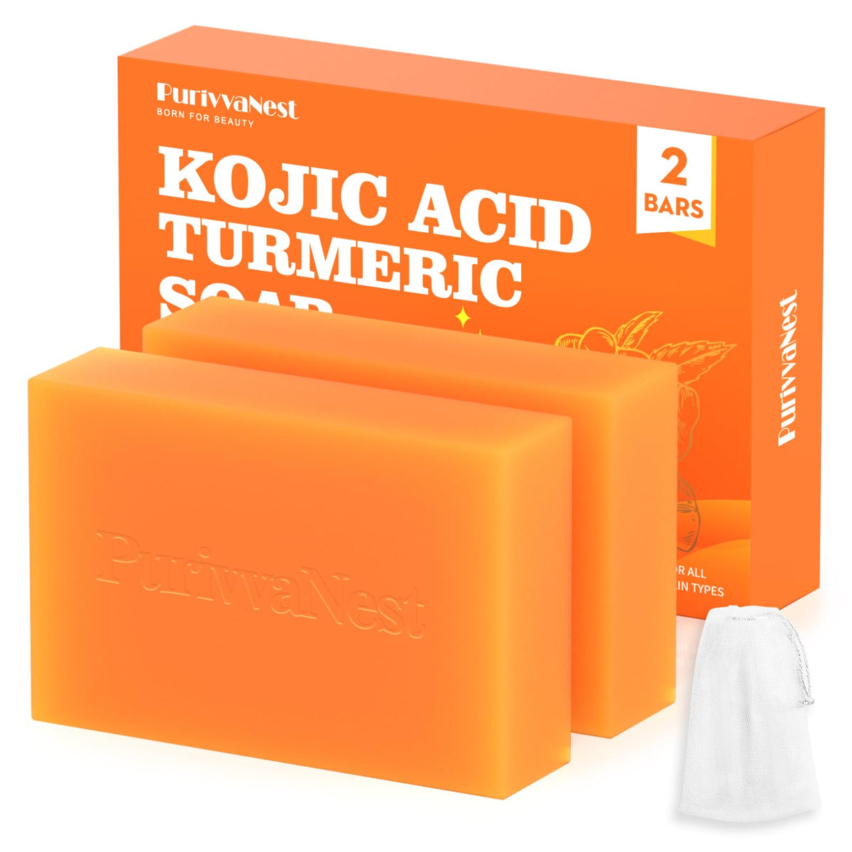 PurivvaNest barra-jabon-turmeric-kojic, textura cremosa para uso diario en rostro y cuerpo.