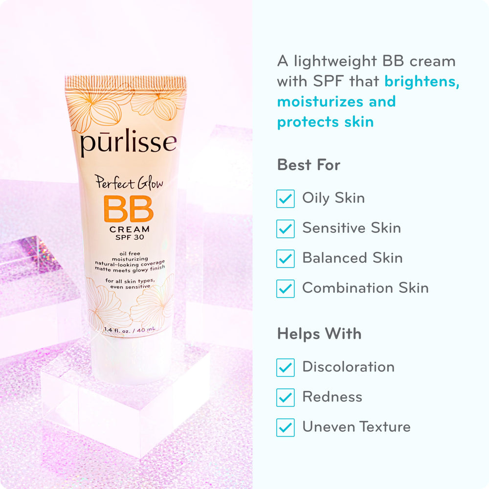 Pūrlisse BB Cream swirl on palm shows smooth texture for natural coverage.