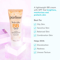 Pūrlisse BB Cream swirl on palm shows smooth texture for natural coverage.