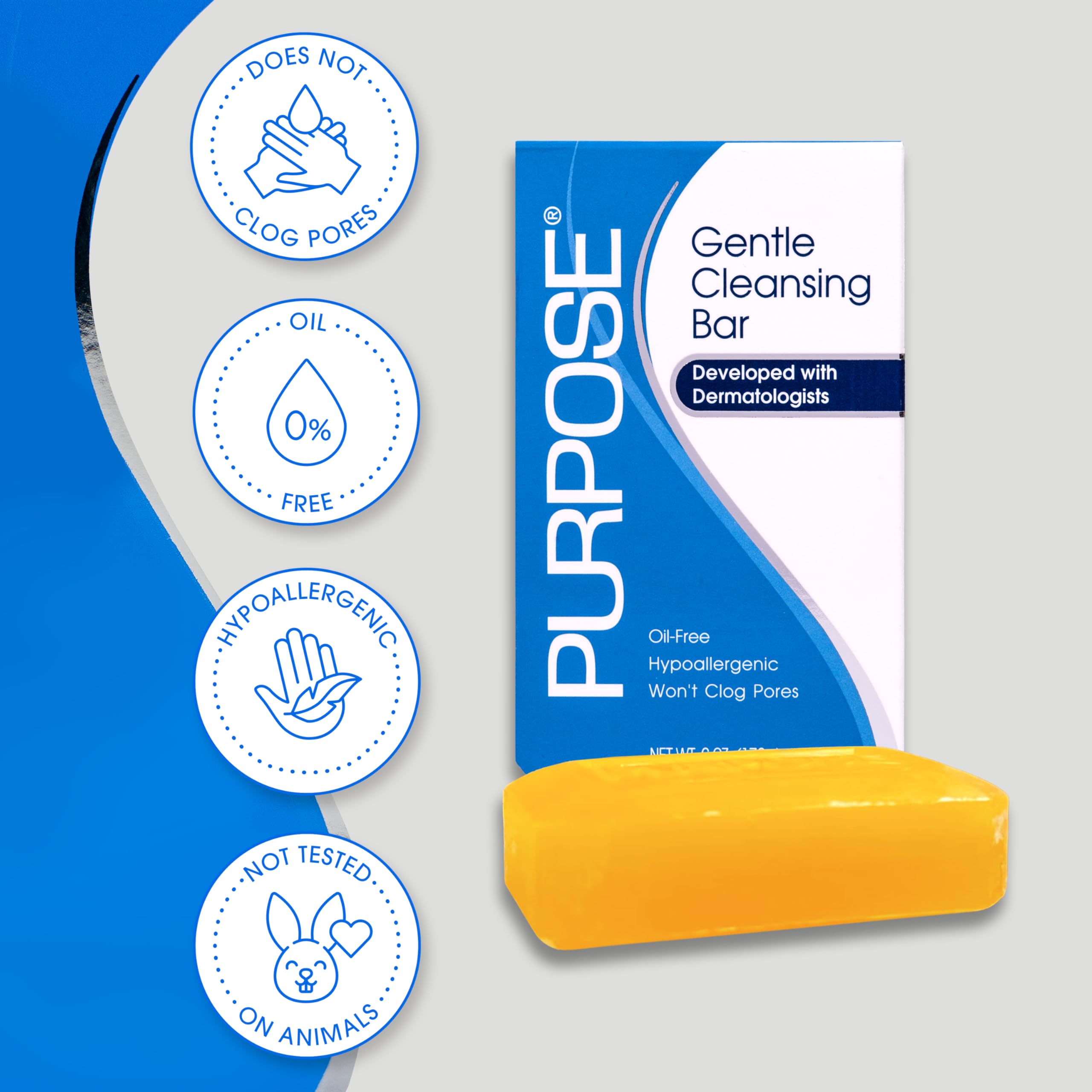 Purpose Gentle Cleansing Bar: hypoallergenic blend for comfortable use.
