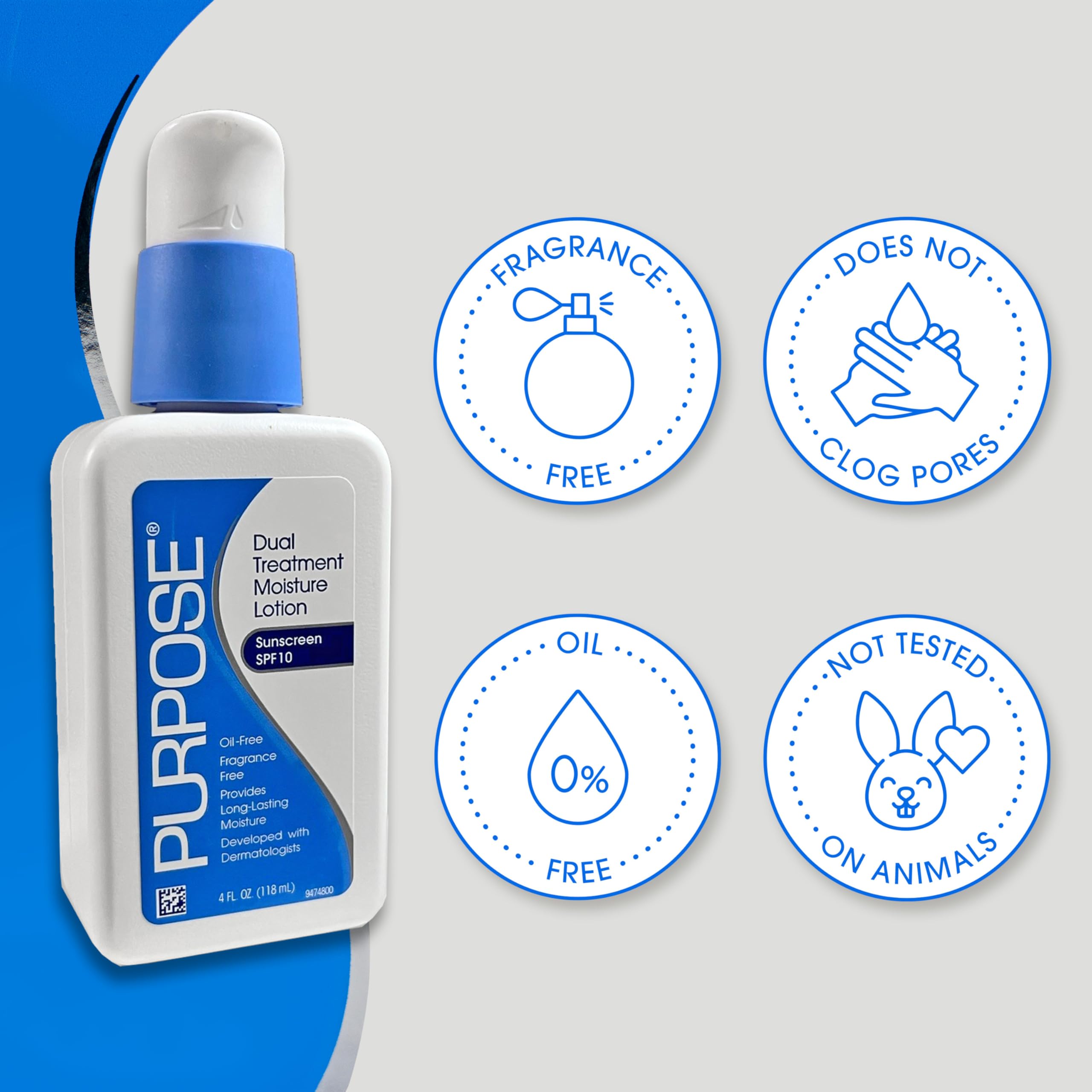 Protección UVA y UVB SPF 10, fórmula dermatológicamente recomendada de Purpose