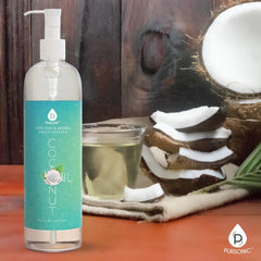 Close-up of Pursonic coconut oil label showing unscented, pure formula