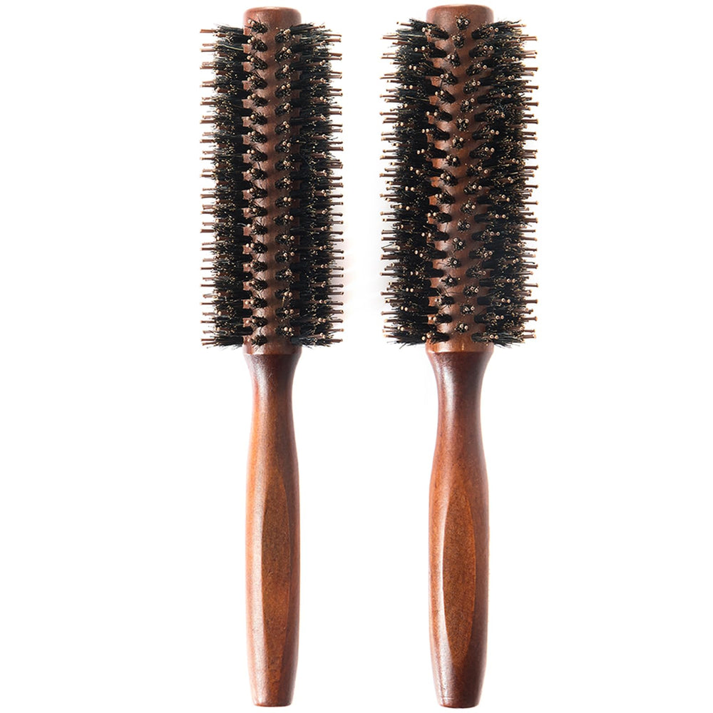 Puto boar-bristle round brush with wooden handle for gentle scalp massage and volume