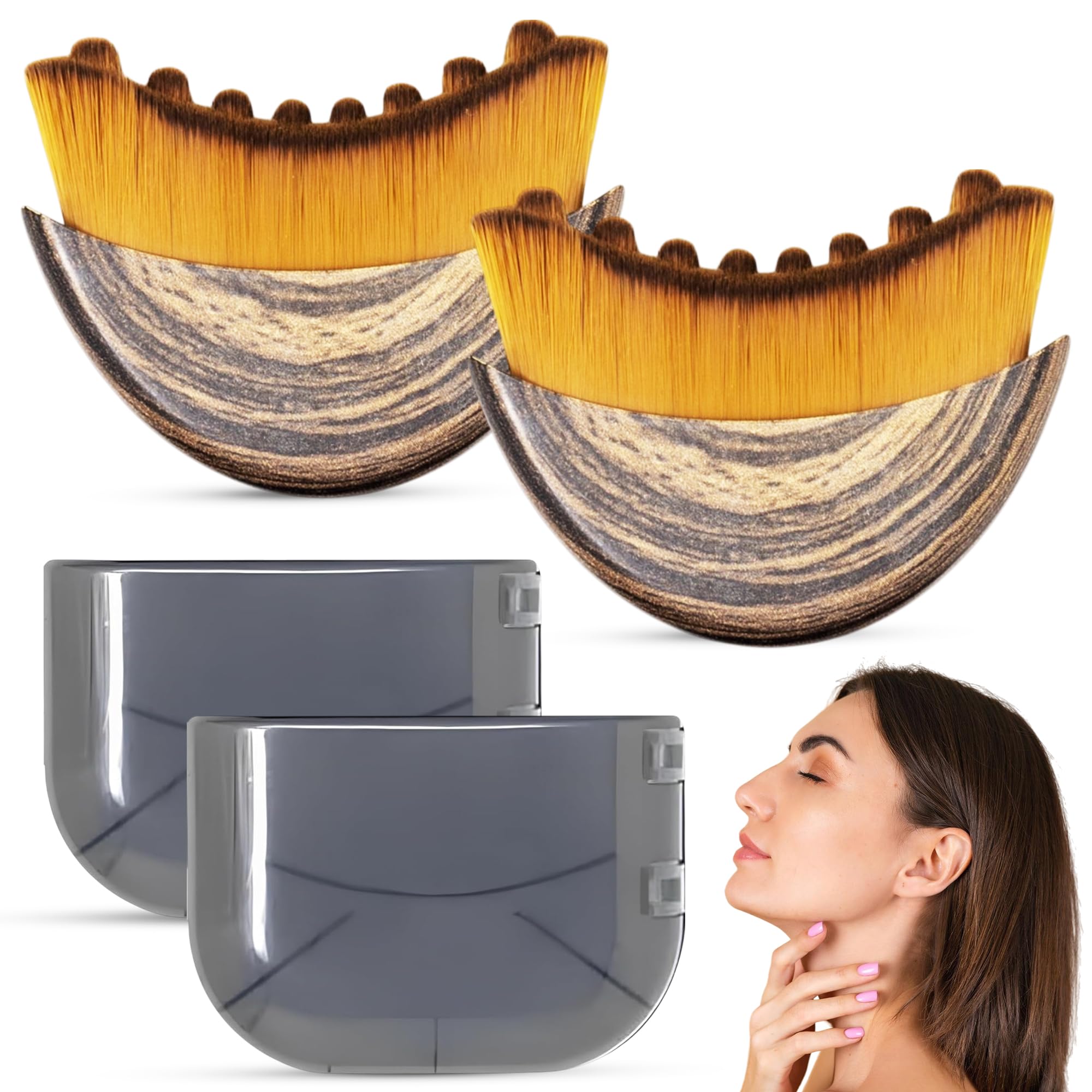 Puur House pack of 2 lymphatic contour brushes for jawline sculpting.
