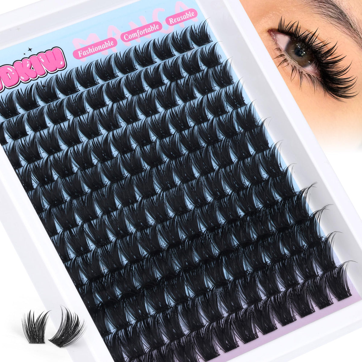 PVDKIW volume lash clusters enhance eye shape with manga-inspired fullness.