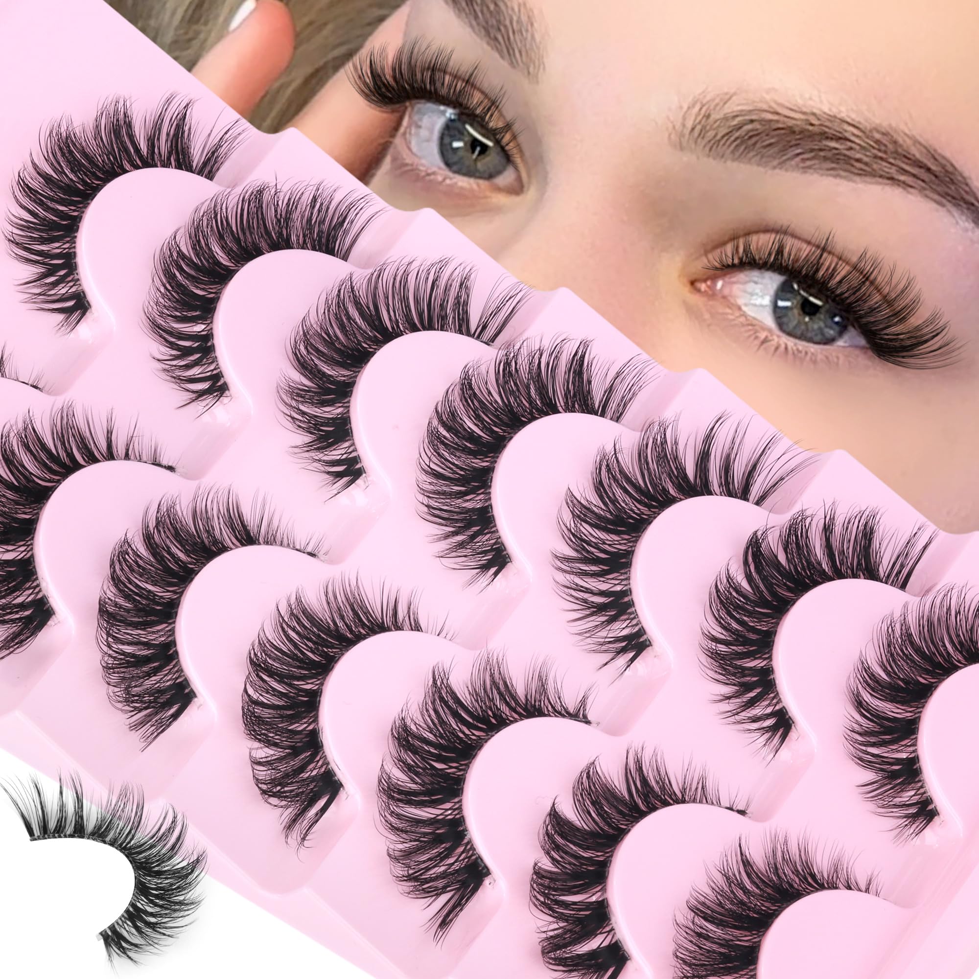 PVDKIW wispy cat-eye lashes with clear band for a subtle lift