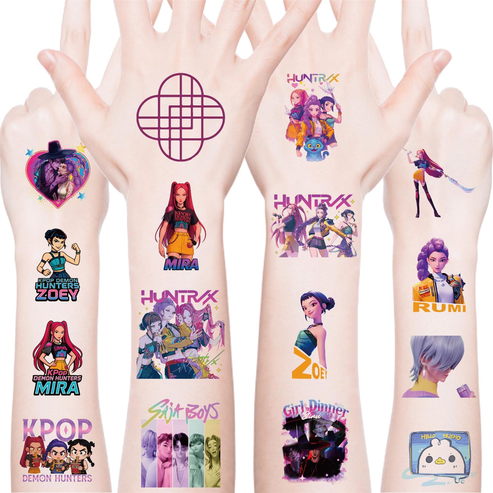 PWSTY Demon Movie Hunters tattoos for kids, 20 sheets, quick party favors
