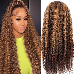 PXTPXT honey blonde 4/27 deep wave wig highlights texture and shine
