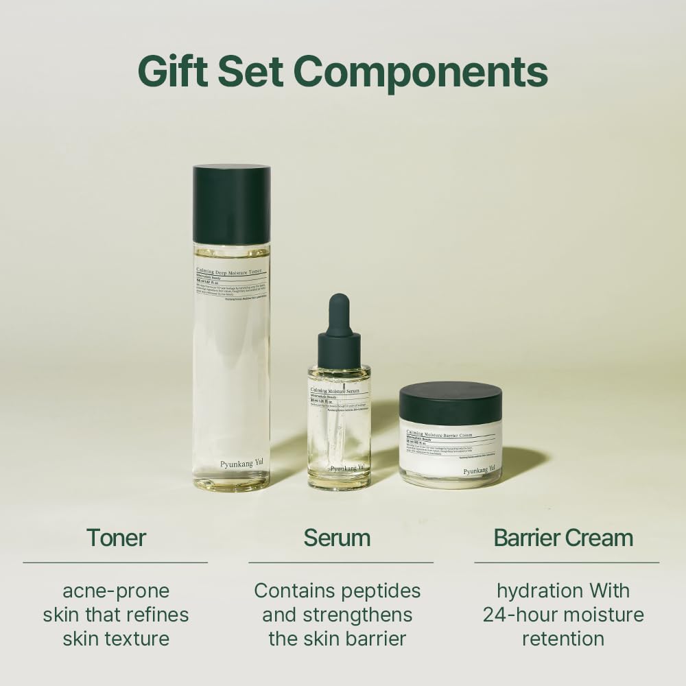 Pyunkang Yul Calming Line gift box showcasing a complete Korean skincare routine.