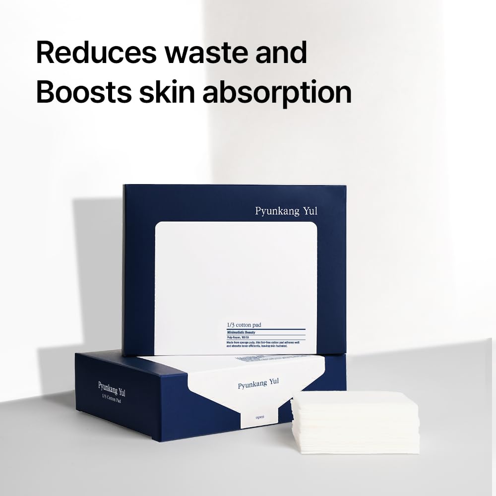 Displayed open-pack with PKY 1/3 cotton pads for gentle cleansing.