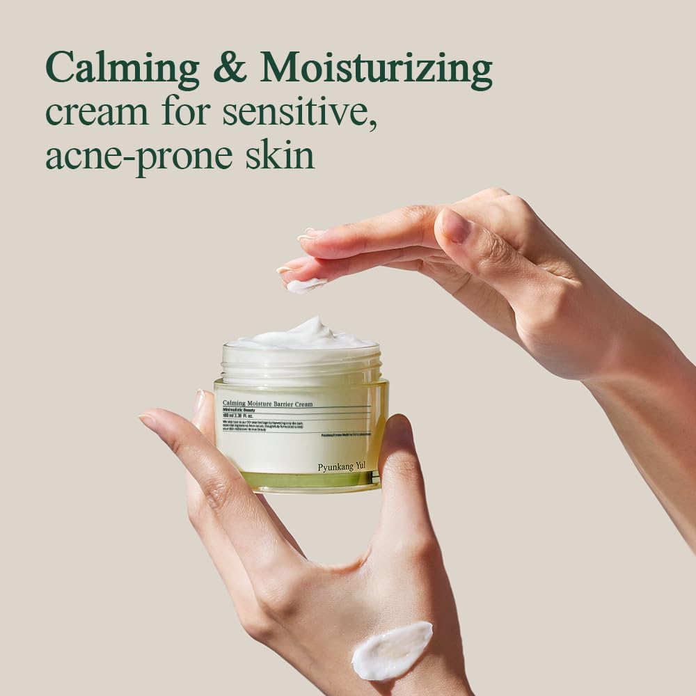 PKY Calming Cream texture swatch highlights non-sticky hydration for daily use