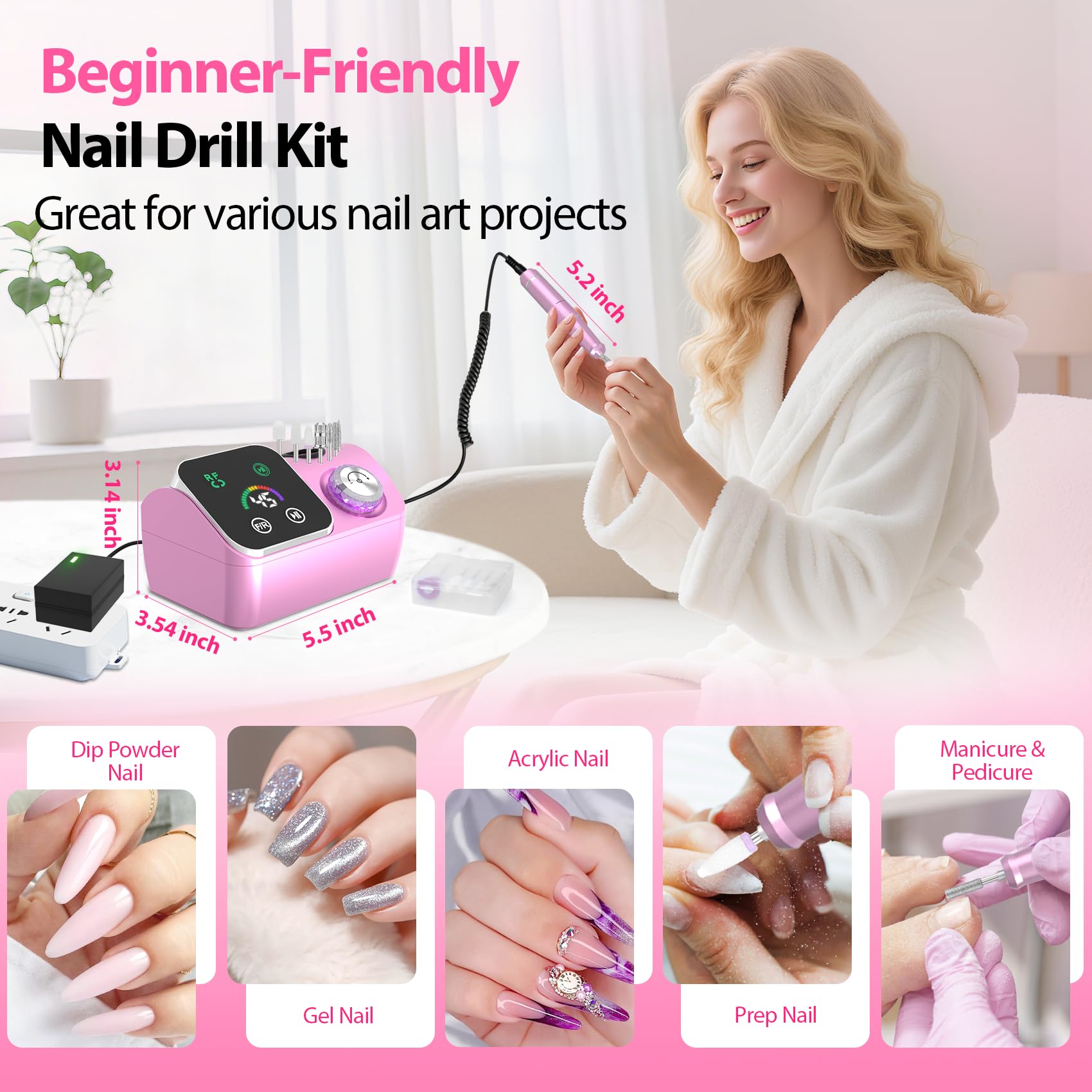 PYVOLA easy bit-change feature supports uninterrupted manicure sessions.
