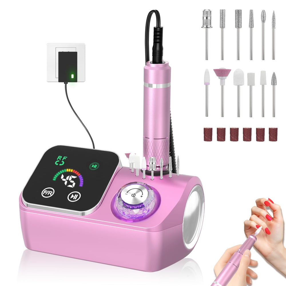 PYVOLA nail drill front view with LCD display for precise speed control.