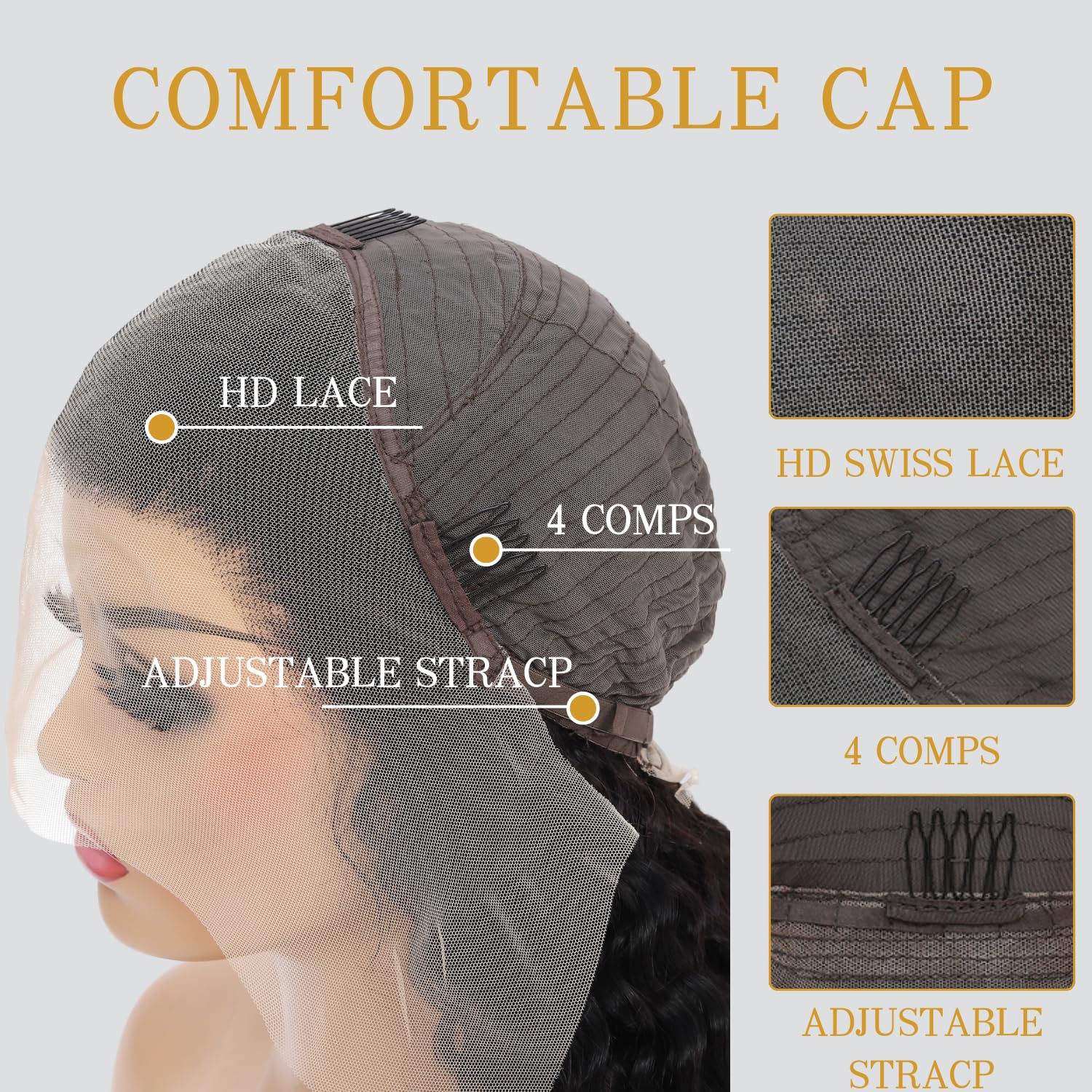 PYY secure-fit wig with four clips and anti-slip band for stability