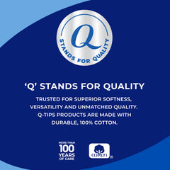 Q-tips cotton swabs creative packaging, bold design and clear counts.