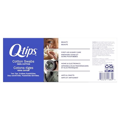 Q-tips cotton swabs pack of 2 side view, compact storage solution.