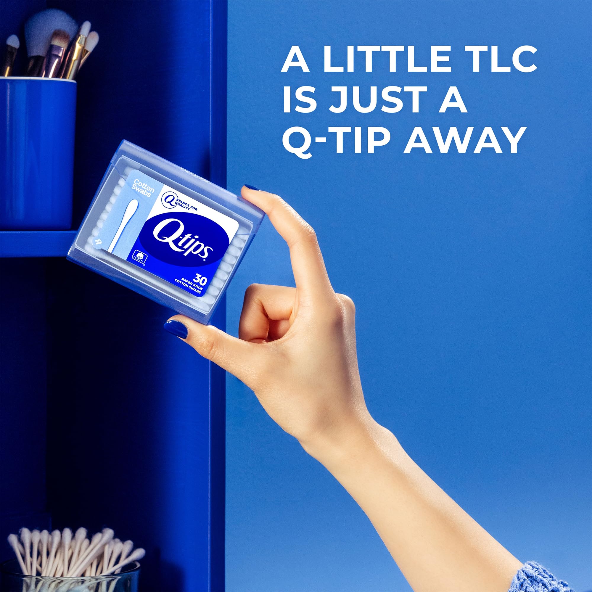 Travel case keeps Q-tips compact and organized on the go.