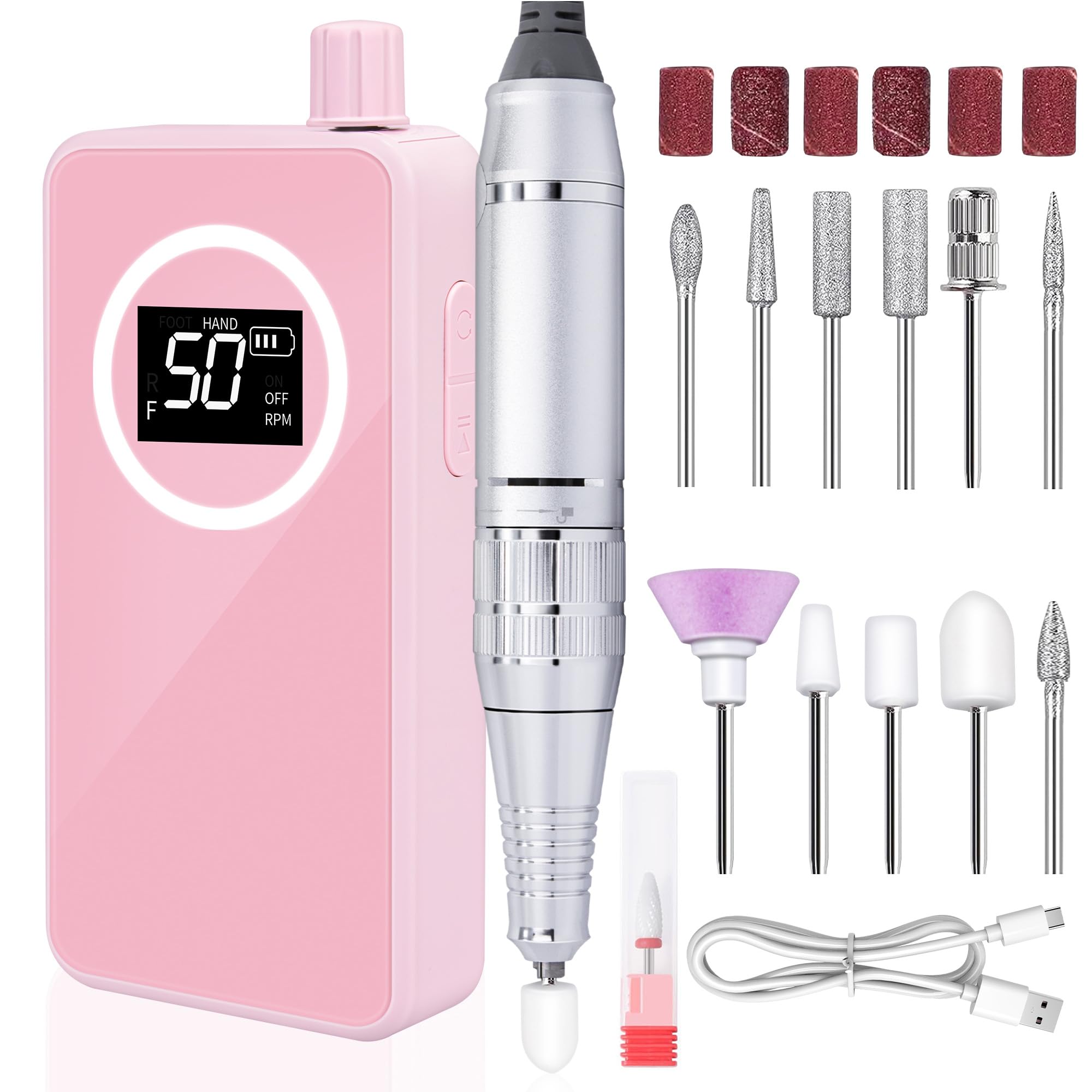 Qaucdlnd nail drill 50000rpm shows precise speed control for smooth finishes.