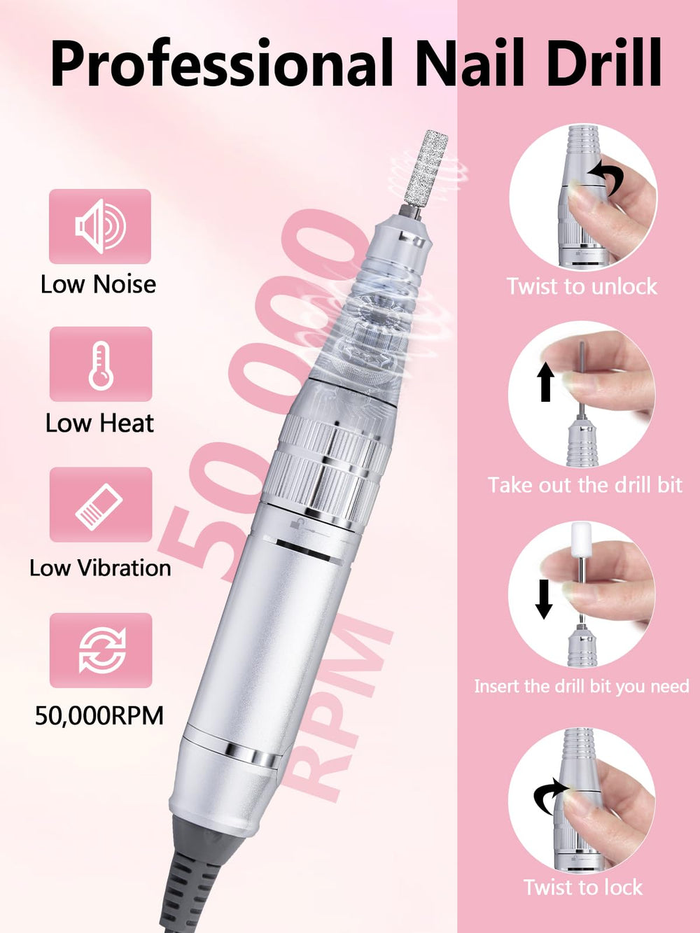 Qaucdlnd nail drill bits kit illustrates 12 versatile bits for filing, buffing, and gel removal.