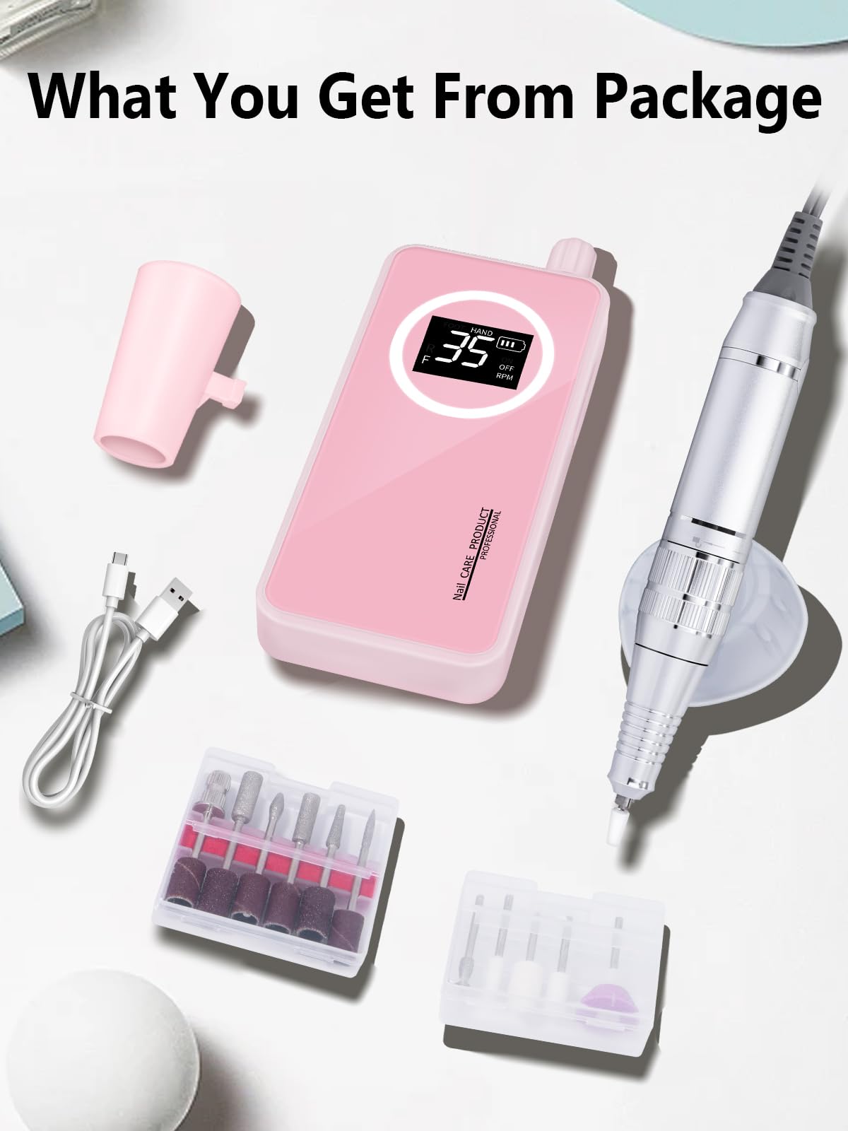 Qaucdlnd pink nail drill is ideal for precise polishing and cuticle care.