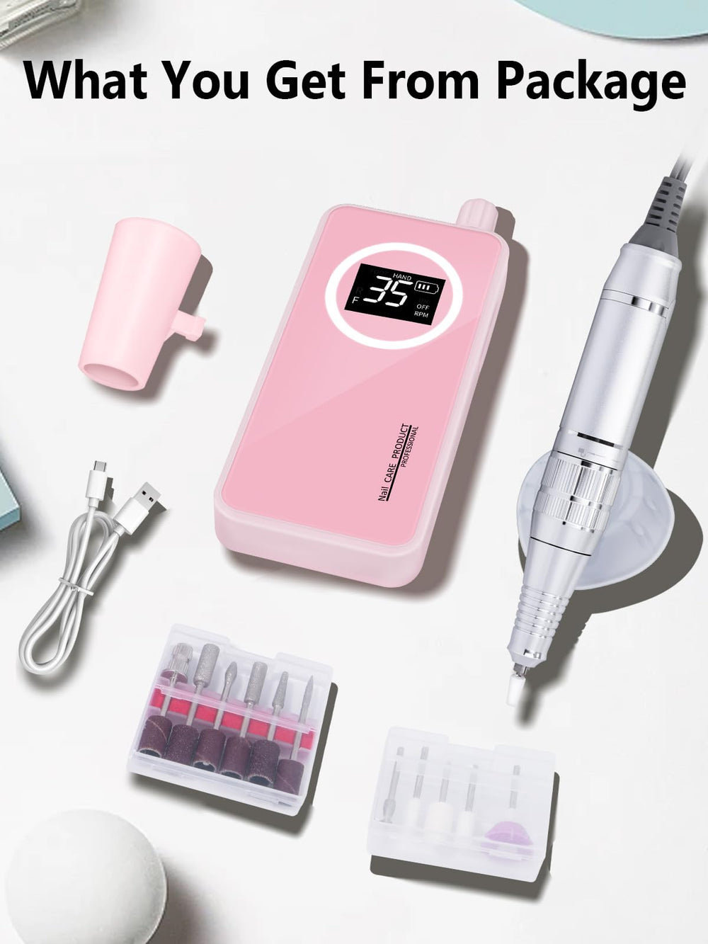 Qaucdlnd pink nail drill is ideal for precise polishing and cuticle care.
