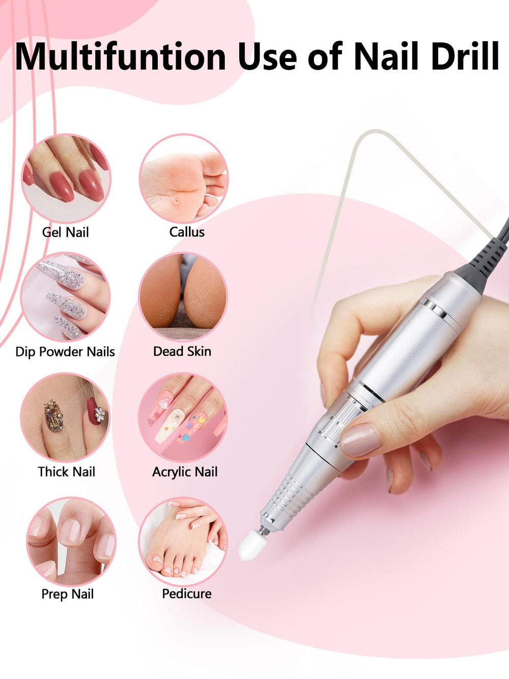 Qaucdlnd USB-C charging delivers long cordless runtime for multiple manicures.