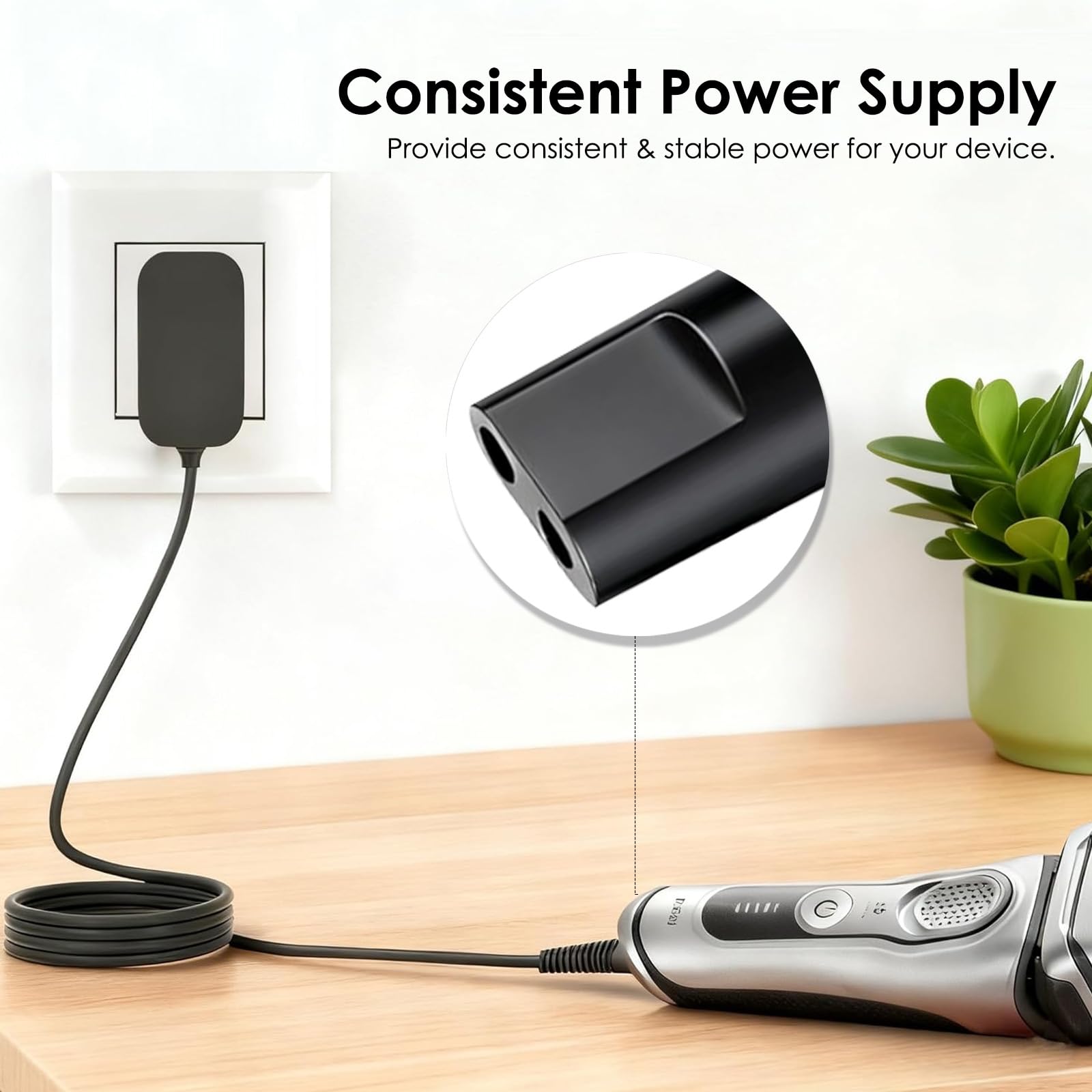 QCCAC compact-design 12V charger for Braun shavers