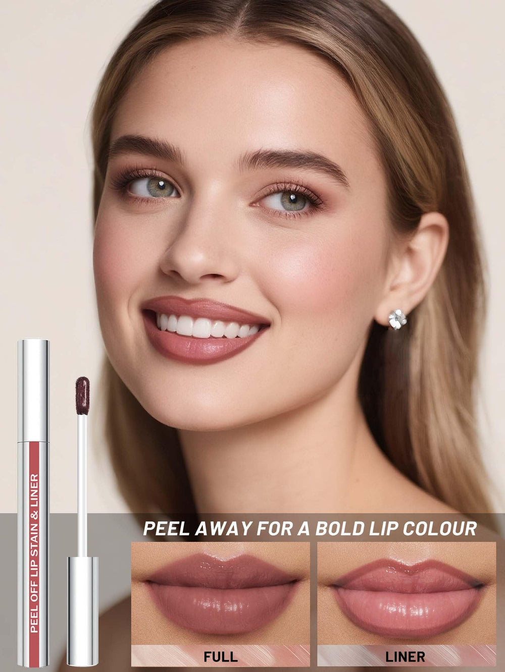 QCMME tono rosa ilustrado en labios para color natural.