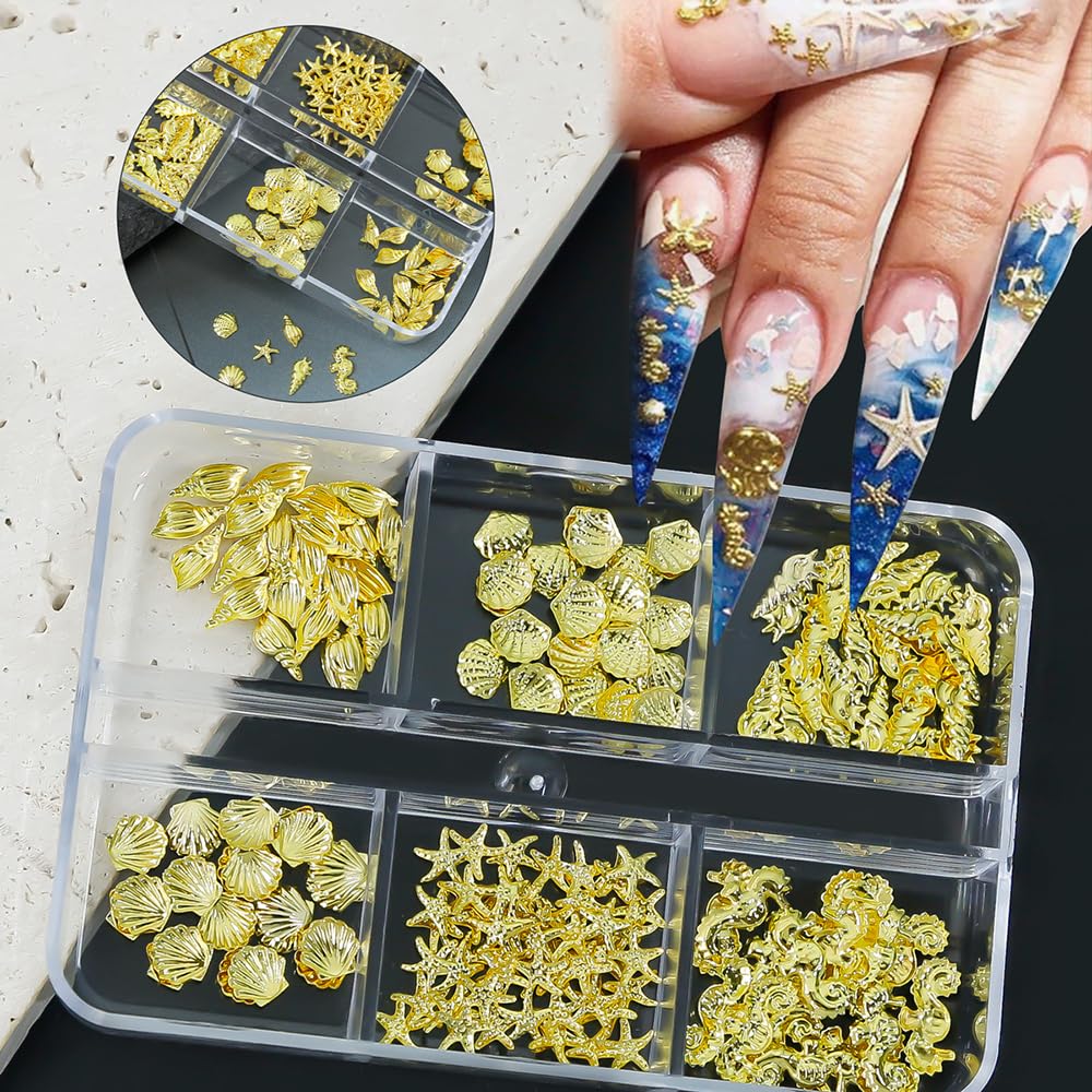 Qdsuh concha dorada, detalle elegante para uñas naturales o artificiales