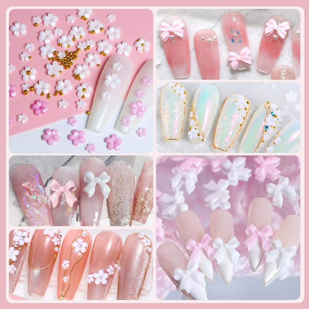 Adorno Qdsuh para uñas con flor blanca, toque delicado y sofisticado.