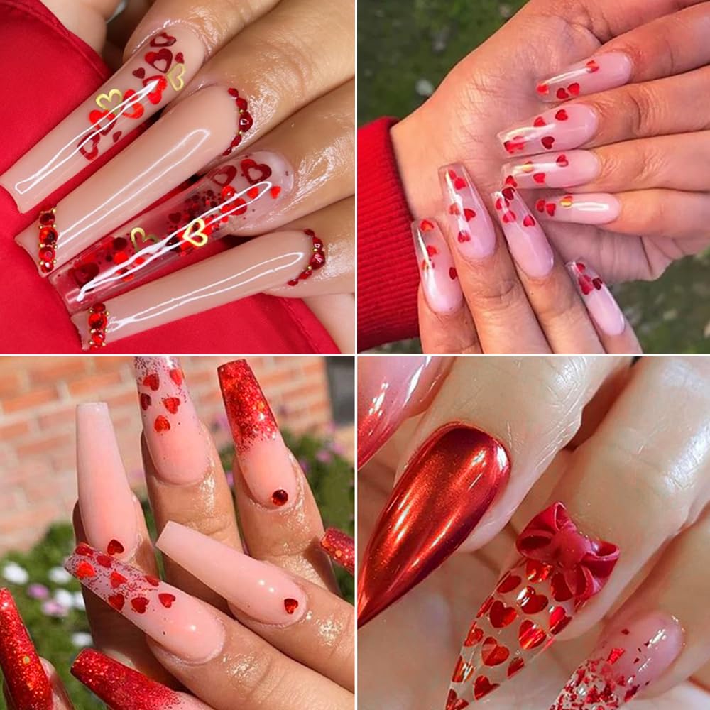 Qdsuh brillos para uñas: corazones holográficos llenos y huecos para efectos brillantes