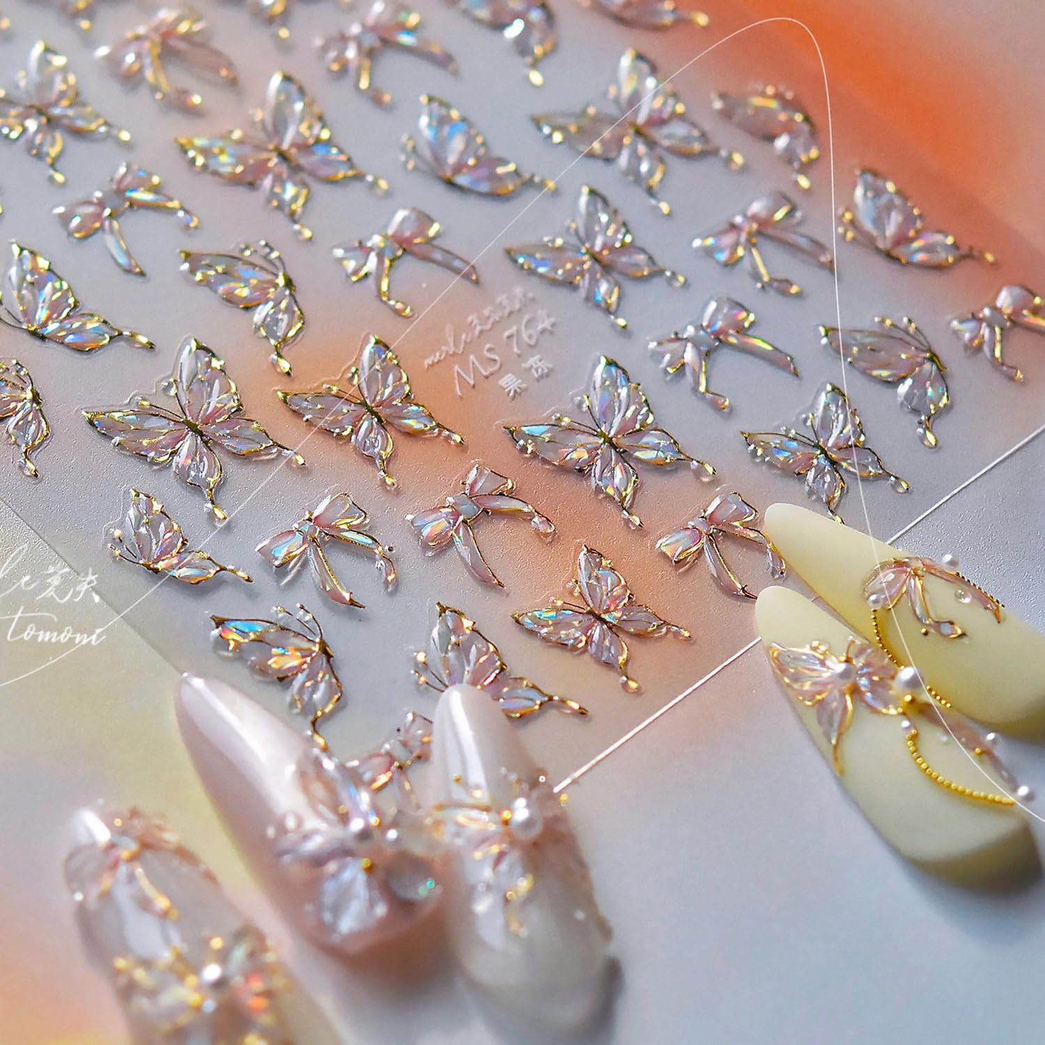Qdsuh pegatinas mariposa 5D hoja: diseño detallado para uñas elegantes.