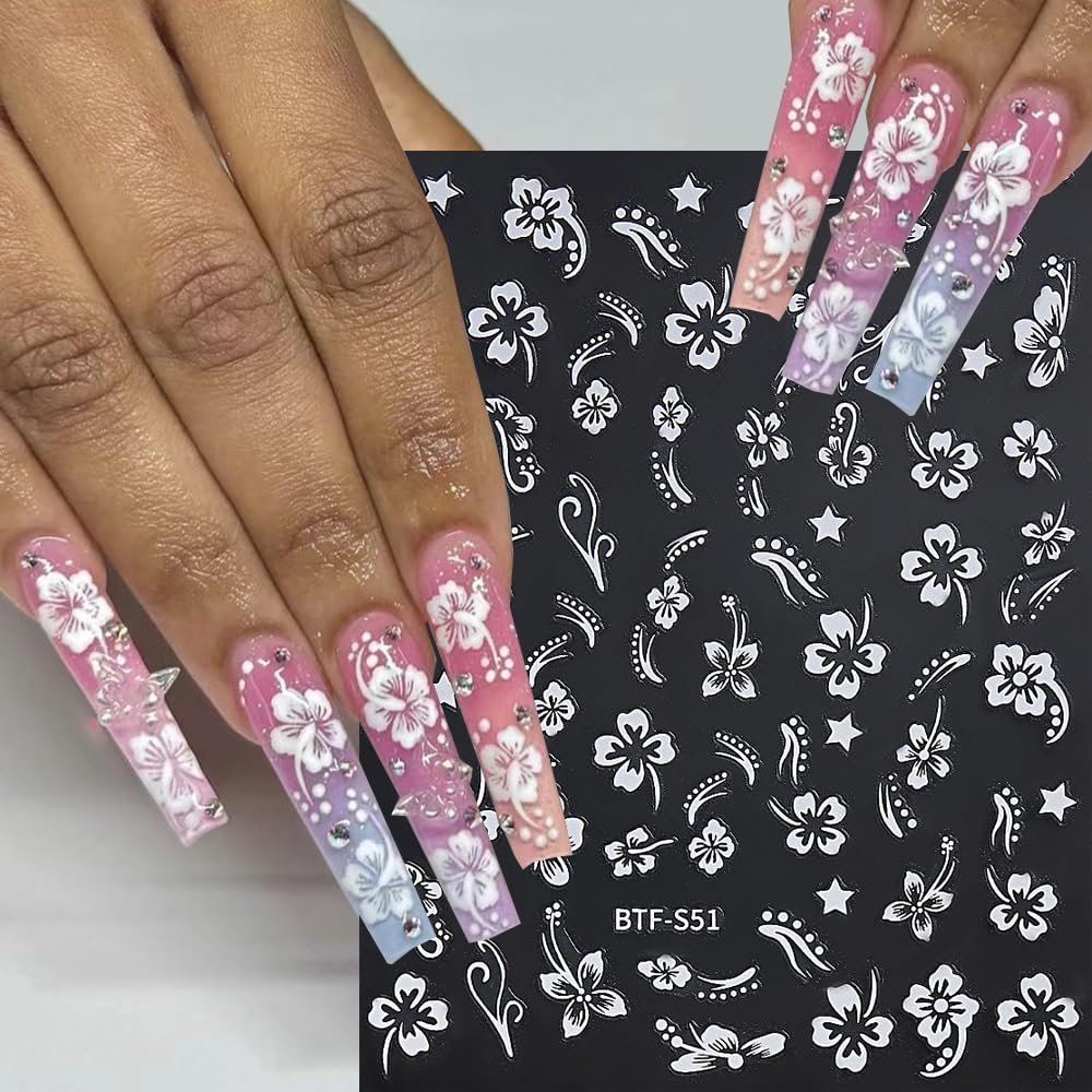 Qdsuh pegatinas para uñas hibisco rosa, toque festivo y sofisticado