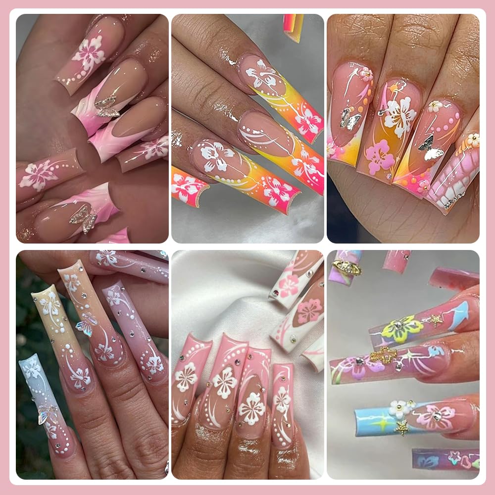 Qdsuh pegatinas para uñas hibisco tropical, colorido instantáneo para manicura