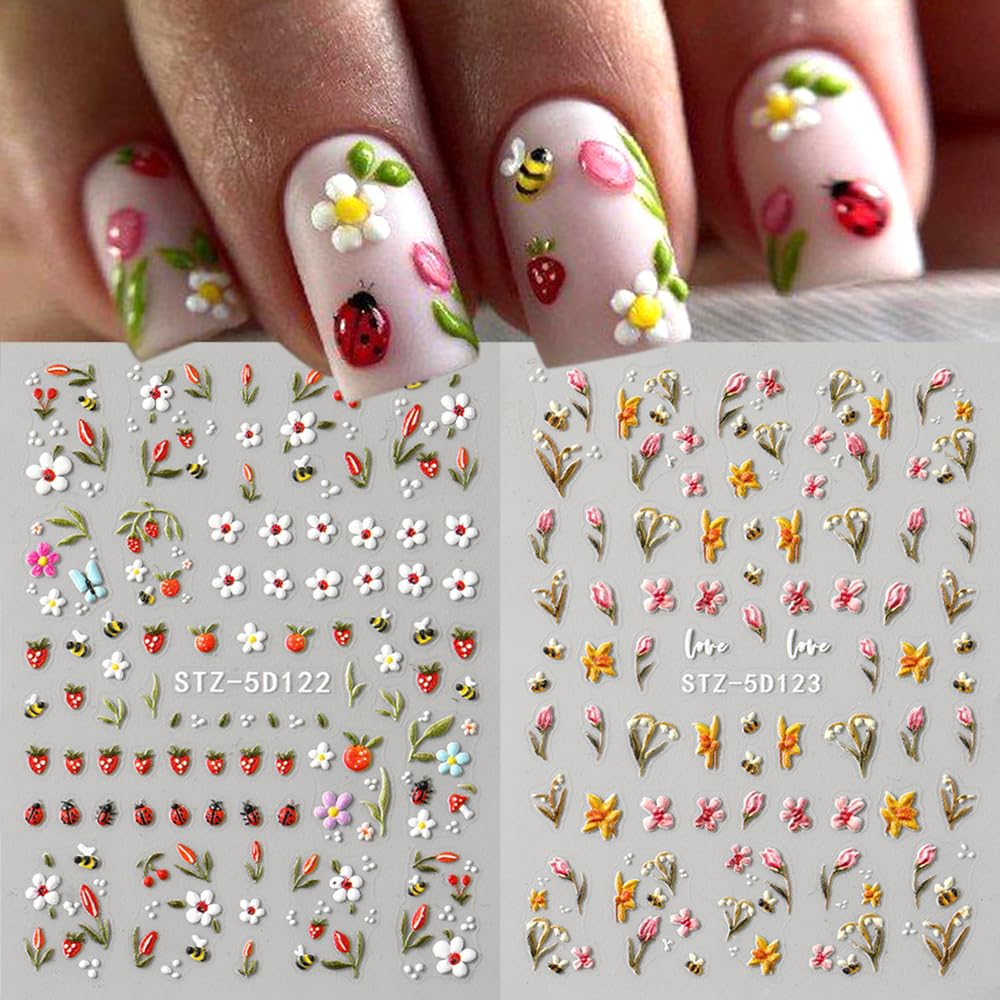 Qdsuh pegatinas 5D flor y follaje para personalizar tu manicure.