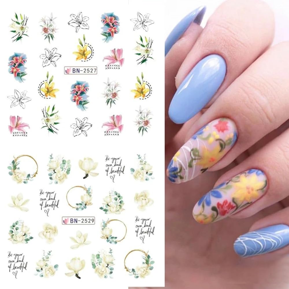 Qdsuh pegatinas de uñas florales primavera para decoración rápida.