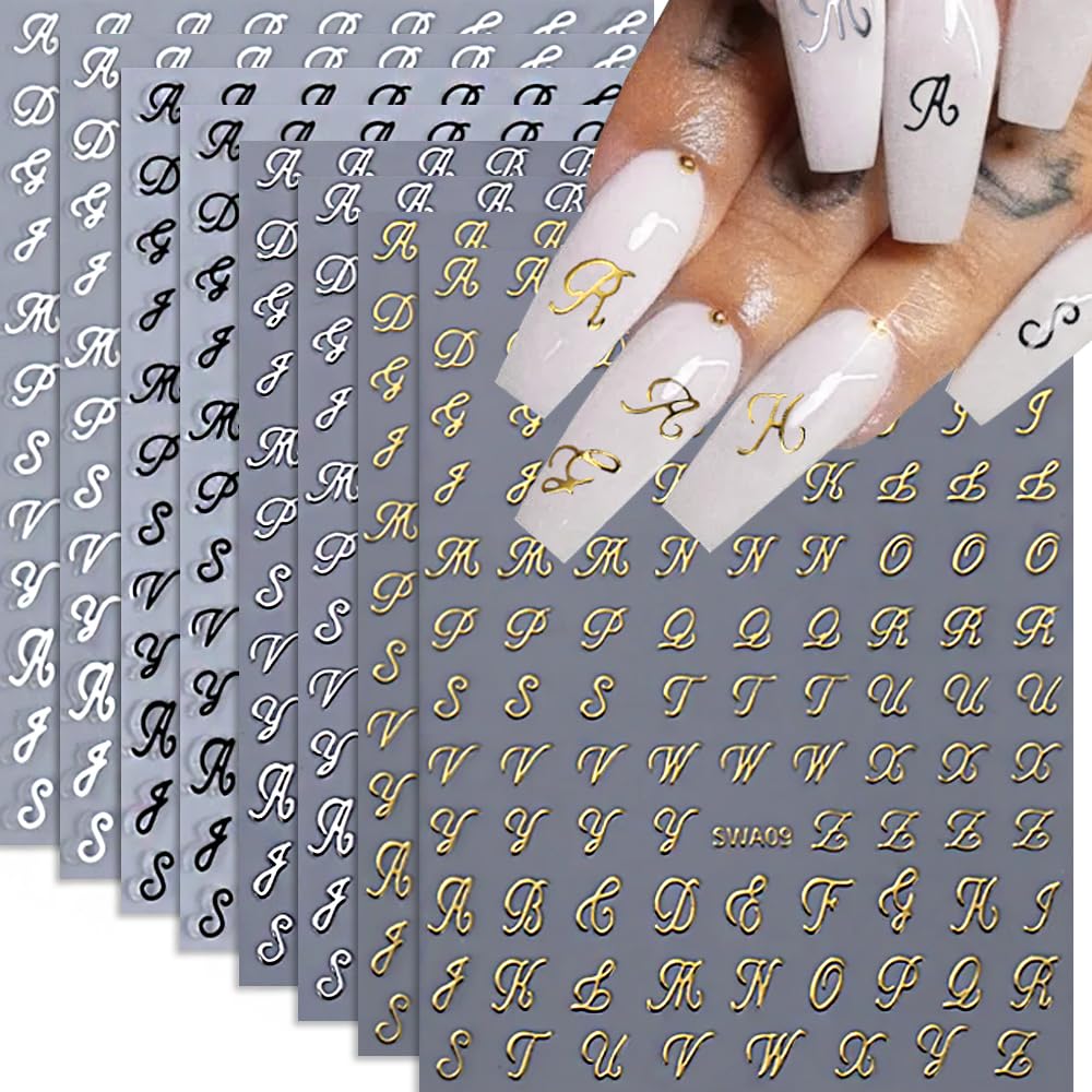 Stickers de uñas Qdsuh con letras inglesas antiguas para un look único.